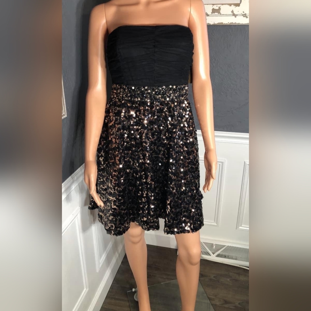 1294 Sequin Hearts Black Gold Sequins Homecoming Party Dress